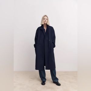 💙 ZARA Long Oversized Double Breasted Coat in Navy Blue. Size SMALL.